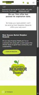 New Seasons Market coupon verification screenshot