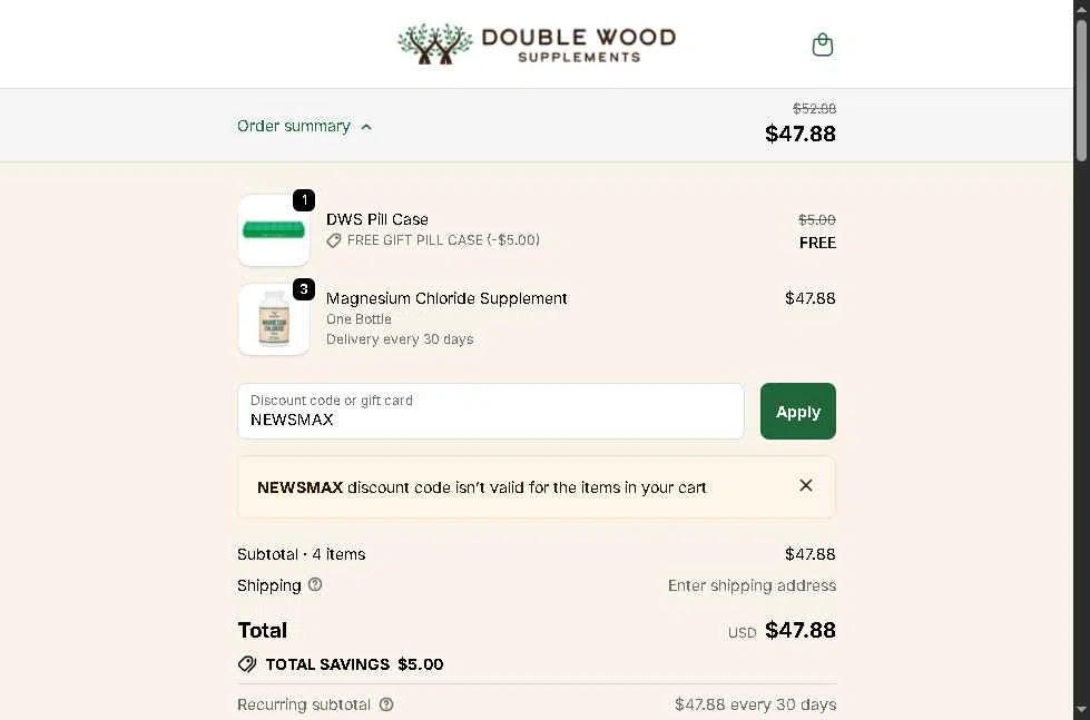 Newsmax checkout page showing Newsmax promo code box | Screenshot taken by SimplyCodes community member on Nov 14, 2025