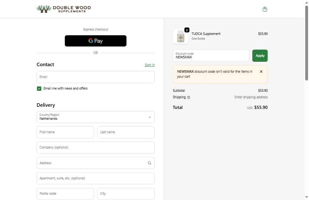 Newsmax checkout page showing Newsmax promo code box | Screenshot taken by SimplyCodes community member on Nov 27, 2025