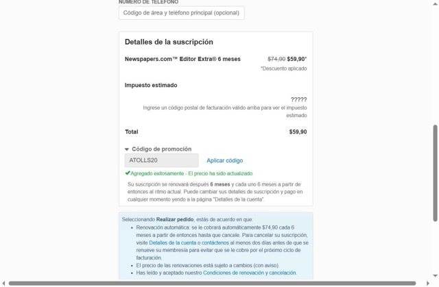 Newspapers.com checkout page showing Newspapers.com promo code box | Screenshot taken by SimplyCodes community member on Jul 28, 2025