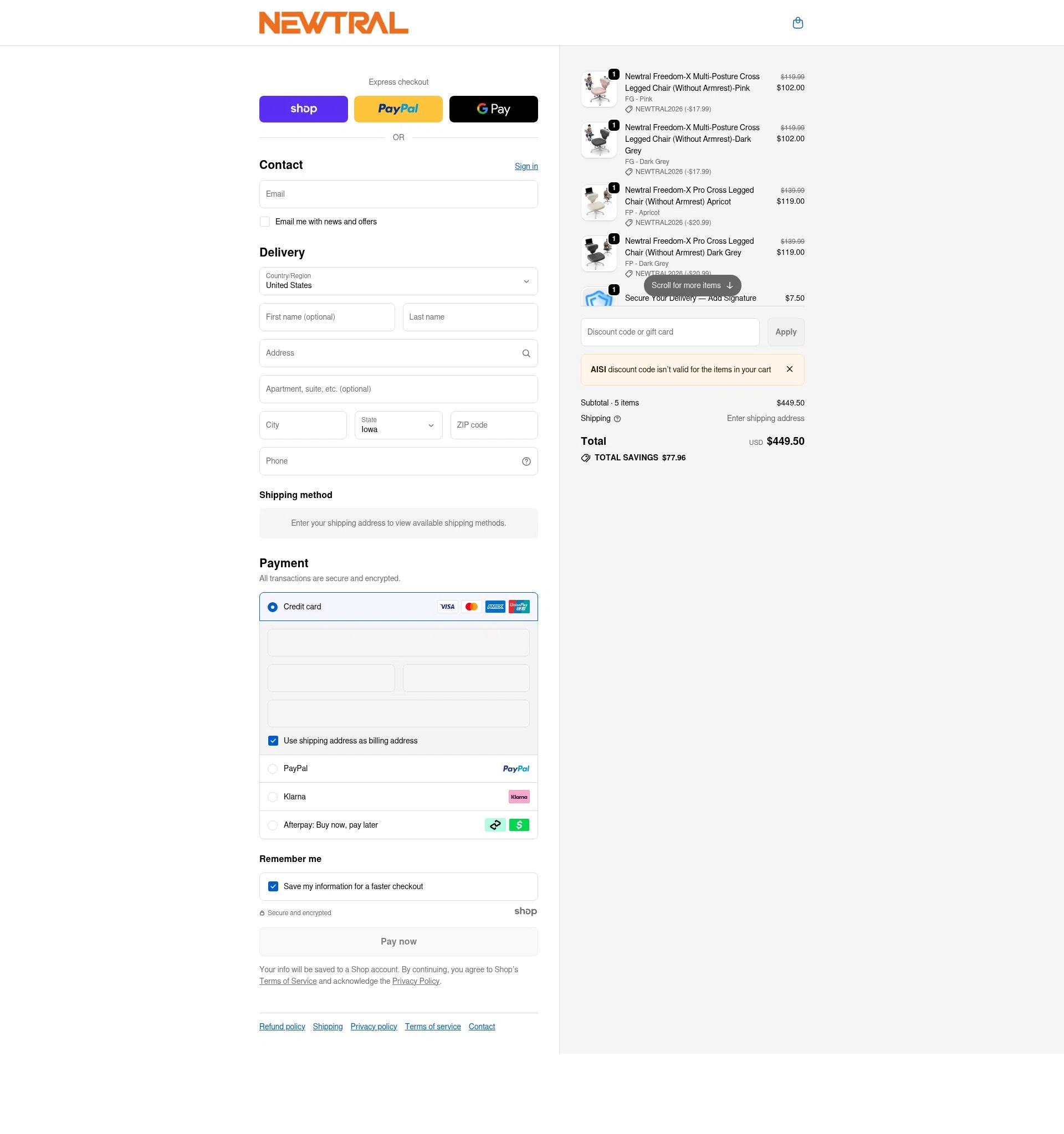 Newtral Official checkout page showing Newtral Official promo code box | Screenshot taken by SimplyCodes community member on Jan 7, 2026