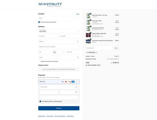 New Vitality checkout page showing New Vitality promo code box | Screenshot taken by SimplyCodes community member on Sep 6, 2025