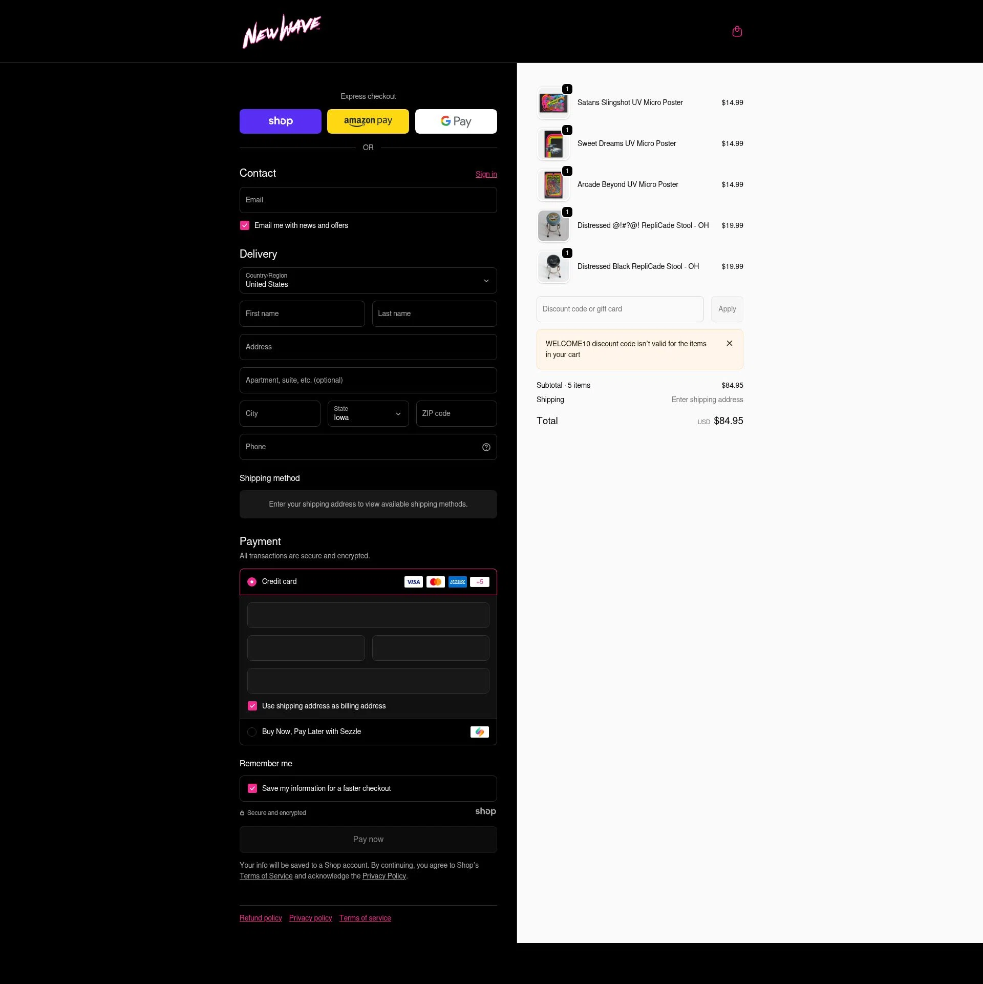 New Wave Toys checkout page showing New Wave Toys discount code box | Screenshot taken by SimplyCodes community member on Jan 12, 2026