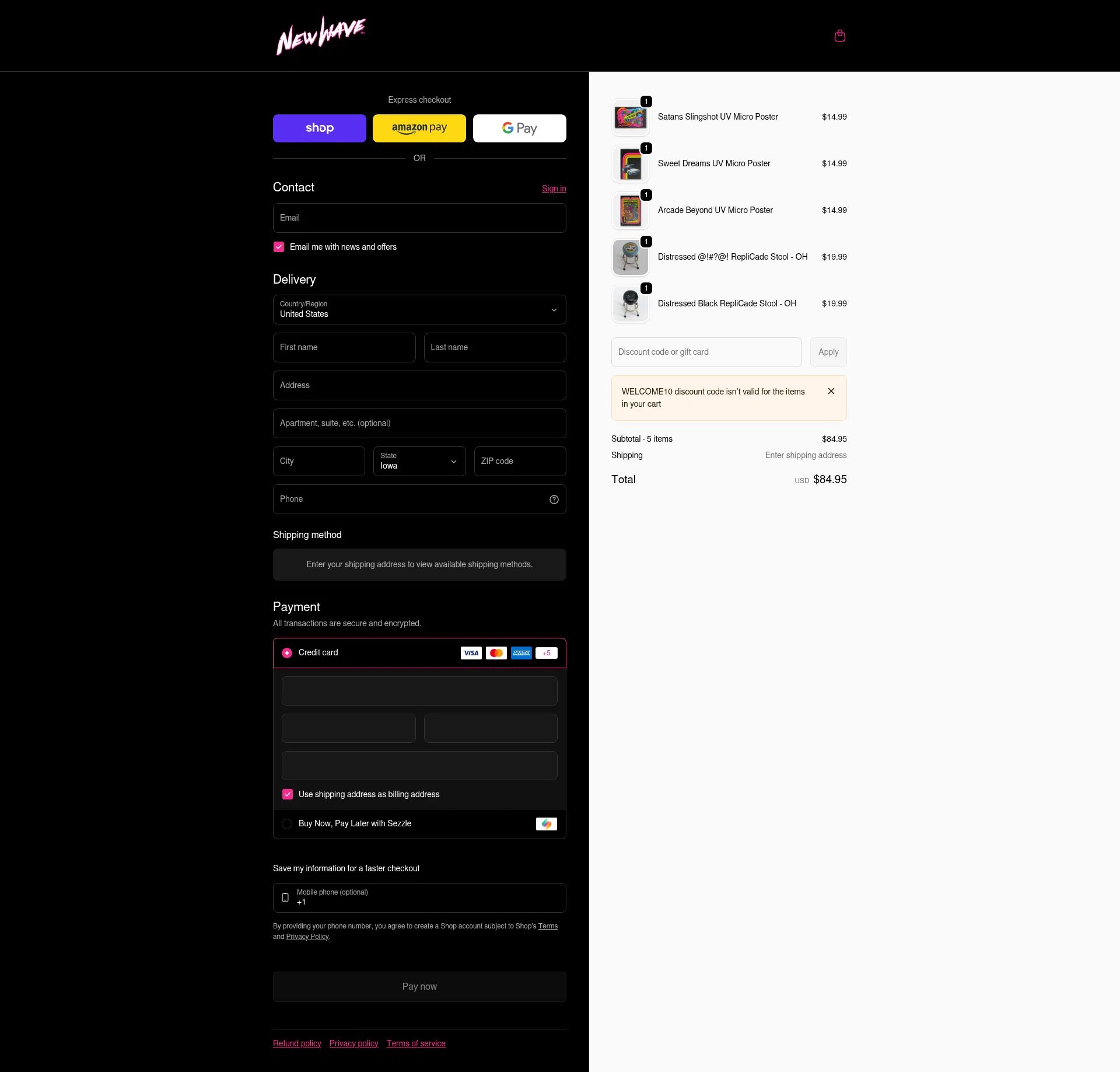New Wave Toys checkout page showing New Wave Toys discount code box | Screenshot taken by SimplyCodes community member on Feb 5, 2026
