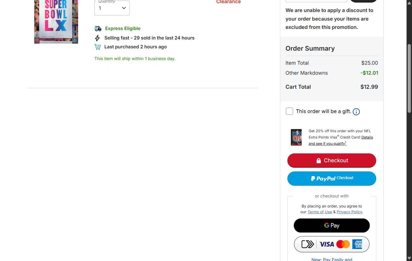 New York Giants checkout page showing New York Giants promo code box | Screenshot taken by SimplyCodes community member on Feb 22, 2026