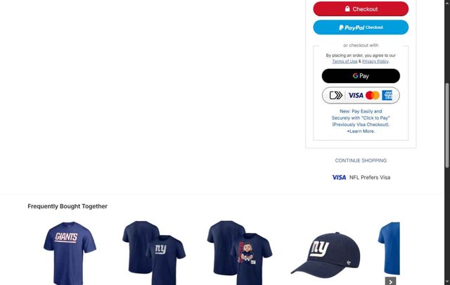 New York Giants checkout page showing New York Giants promo code box | Screenshot taken by SimplyCodes community member on Sep 2, 2025