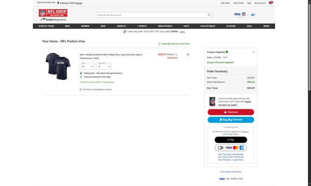 New York Giants checkout page showing New York Giants promo code box | Screenshot taken by SimplyCodes community member on Aug 29, 2025