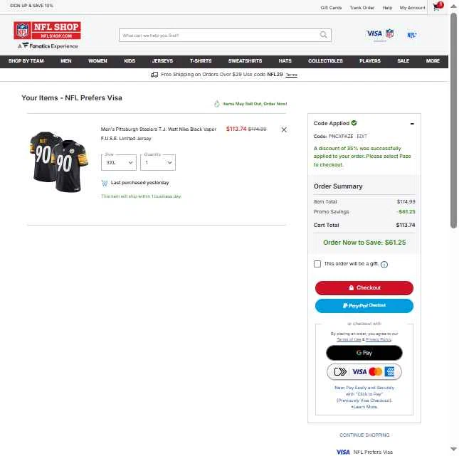 New York Giants checkout page showing New York Giants promo code box | Screenshot taken by SimplyCodes community member on Jan 16, 2026