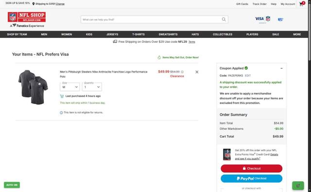 New York Giants checkout page showing New York Giants promo code box | Screenshot taken by SimplyCodes community member on Sep 17, 2025