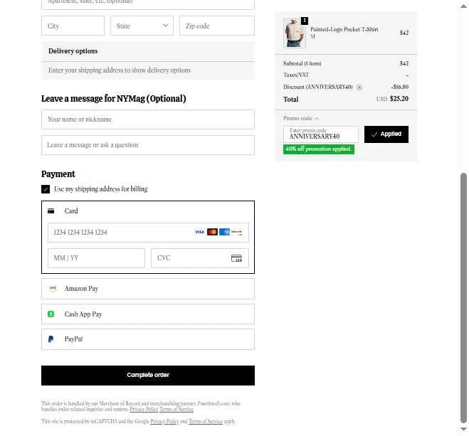 New York Magazine checkout page showing New York Magazine promo code box | Screenshot taken by SimplyCodes community member on Jul 23, 2025