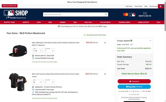 New York Mets checkout page showing New York Mets promo code box | Screenshot taken by SimplyCodes community member on Sep 2, 2025
