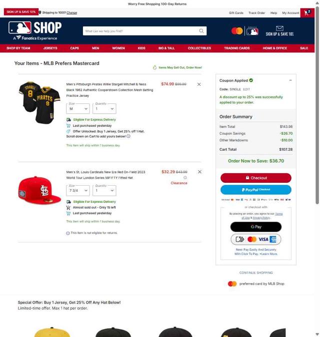New York Mets checkout page showing New York Mets promo code box | Screenshot taken by SimplyCodes community member on Oct 1, 2025