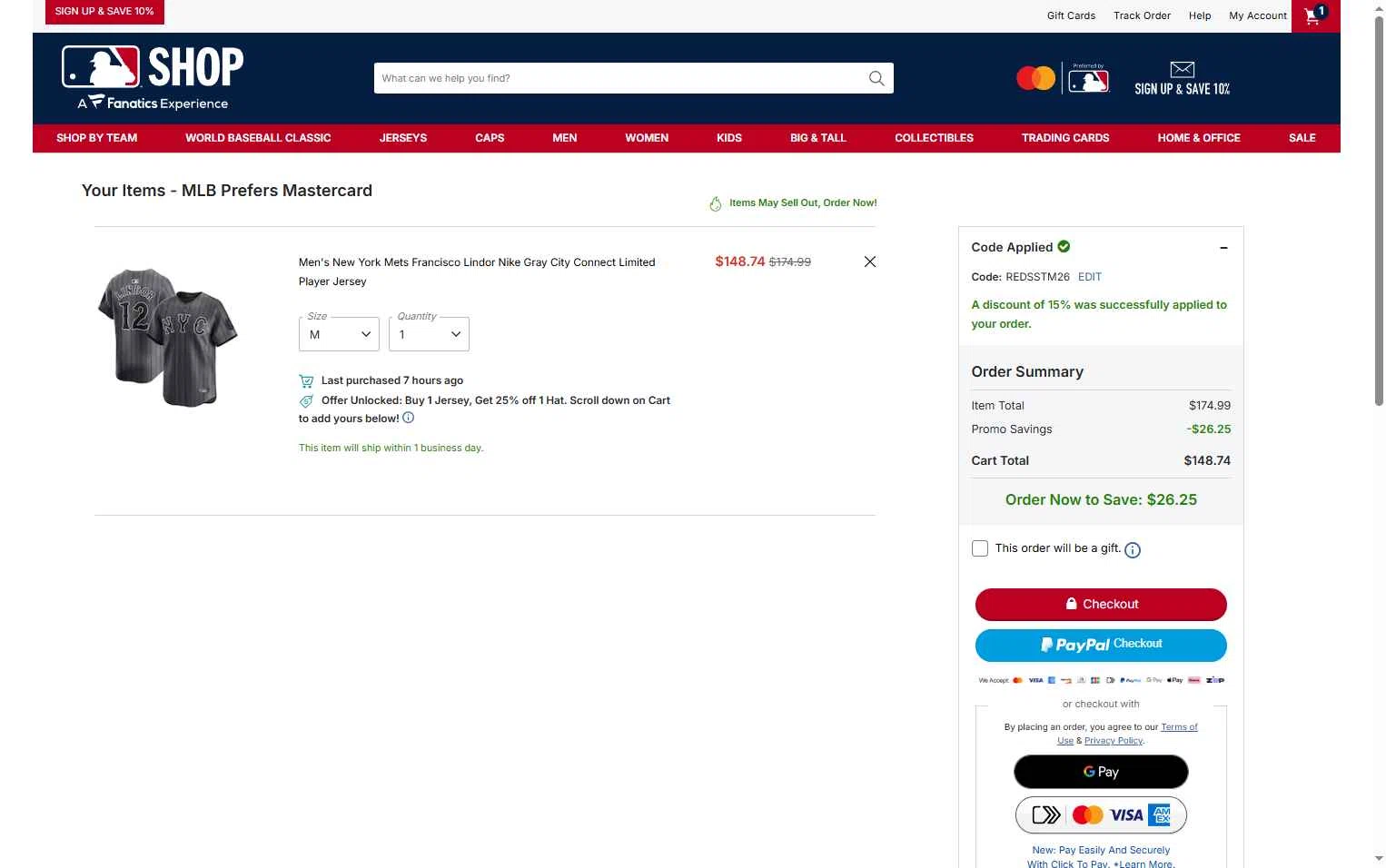 New York Mets checkout page showing New York Mets promo code box | Screenshot taken by SimplyCodes community member on Feb 12, 2026