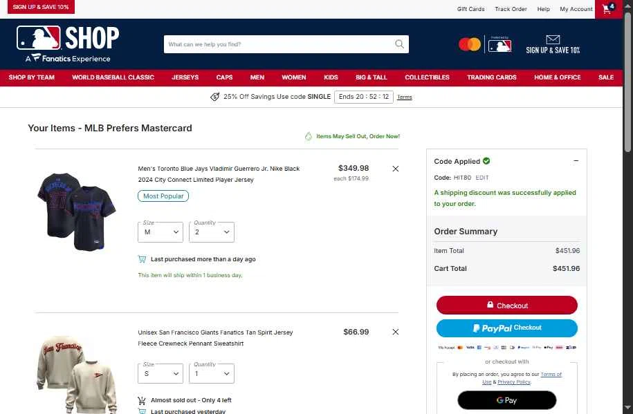 New York Mets checkout page showing New York Mets promo code box | Screenshot taken by SimplyCodes community member on Feb 10, 2026