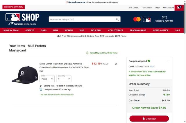 New York Mets checkout page showing New York Mets promo code box | Screenshot taken by SimplyCodes community member on Sep 9, 2025