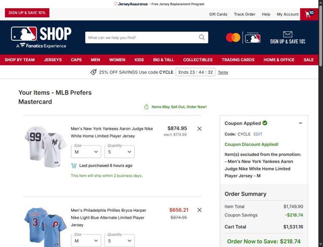 New York Mets checkout page showing New York Mets promo code box | Screenshot taken by SimplyCodes community member on Sep 10, 2025