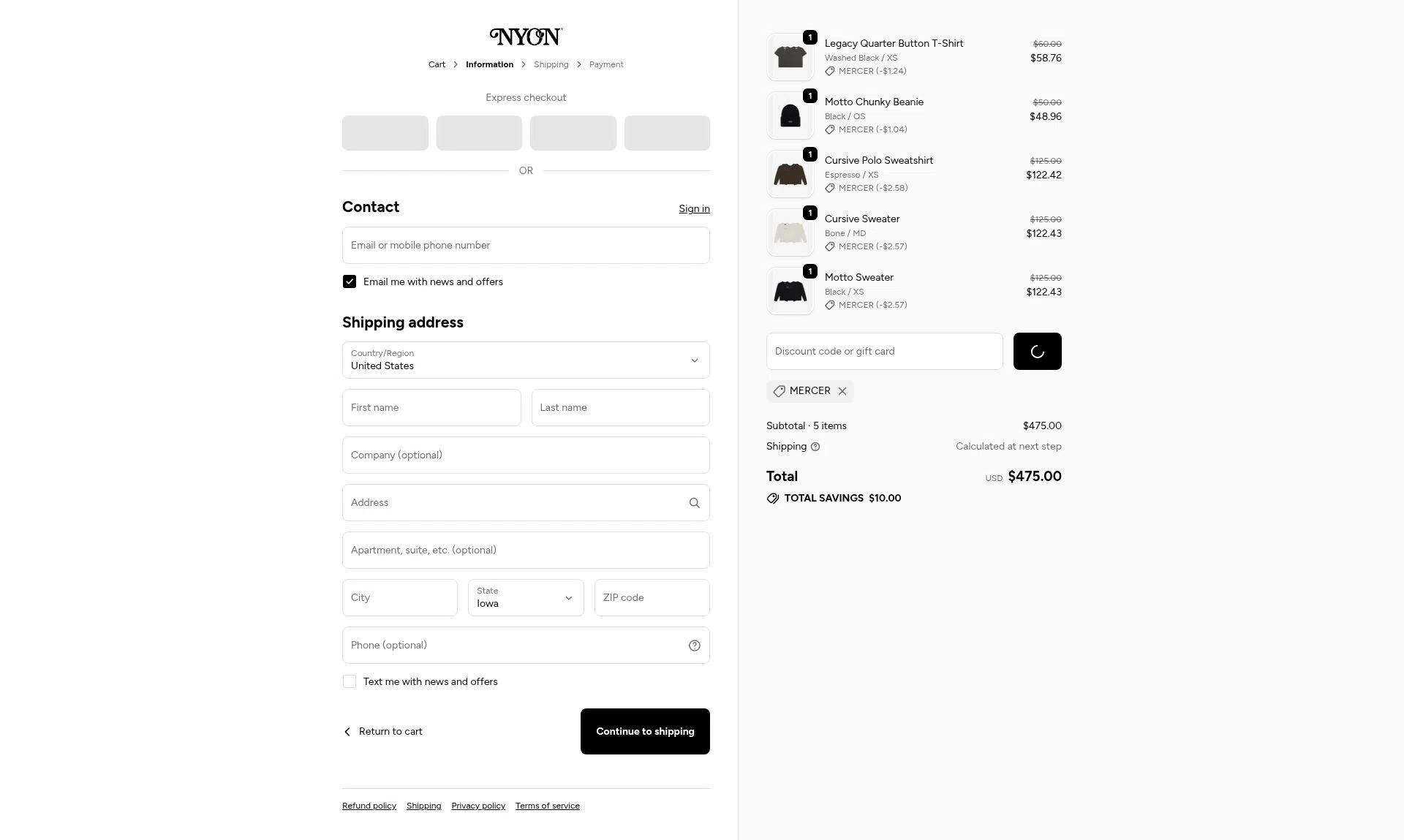 New York or Nowhere checkout page showing New York or Nowhere discount code box | Screenshot taken by SimplyCodes community member on Feb 14, 2026