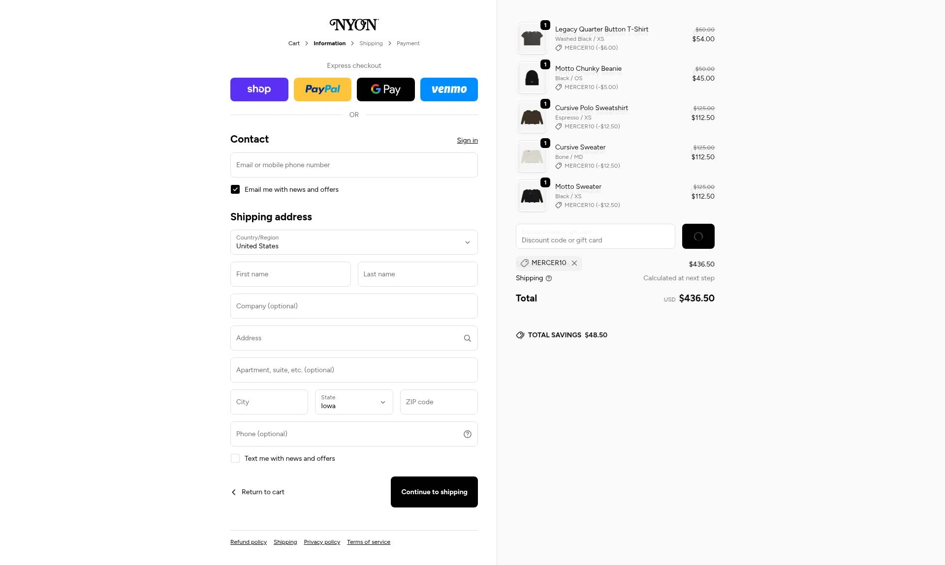 New York or Nowhere checkout page showing New York or Nowhere discount code box | Screenshot taken by SimplyCodes community member on Feb 19, 2026