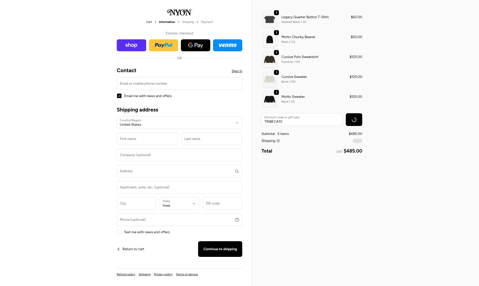 New York or Nowhere checkout page showing New York or Nowhere discount code box | Screenshot taken by SimplyCodes community member on Feb 19, 2026