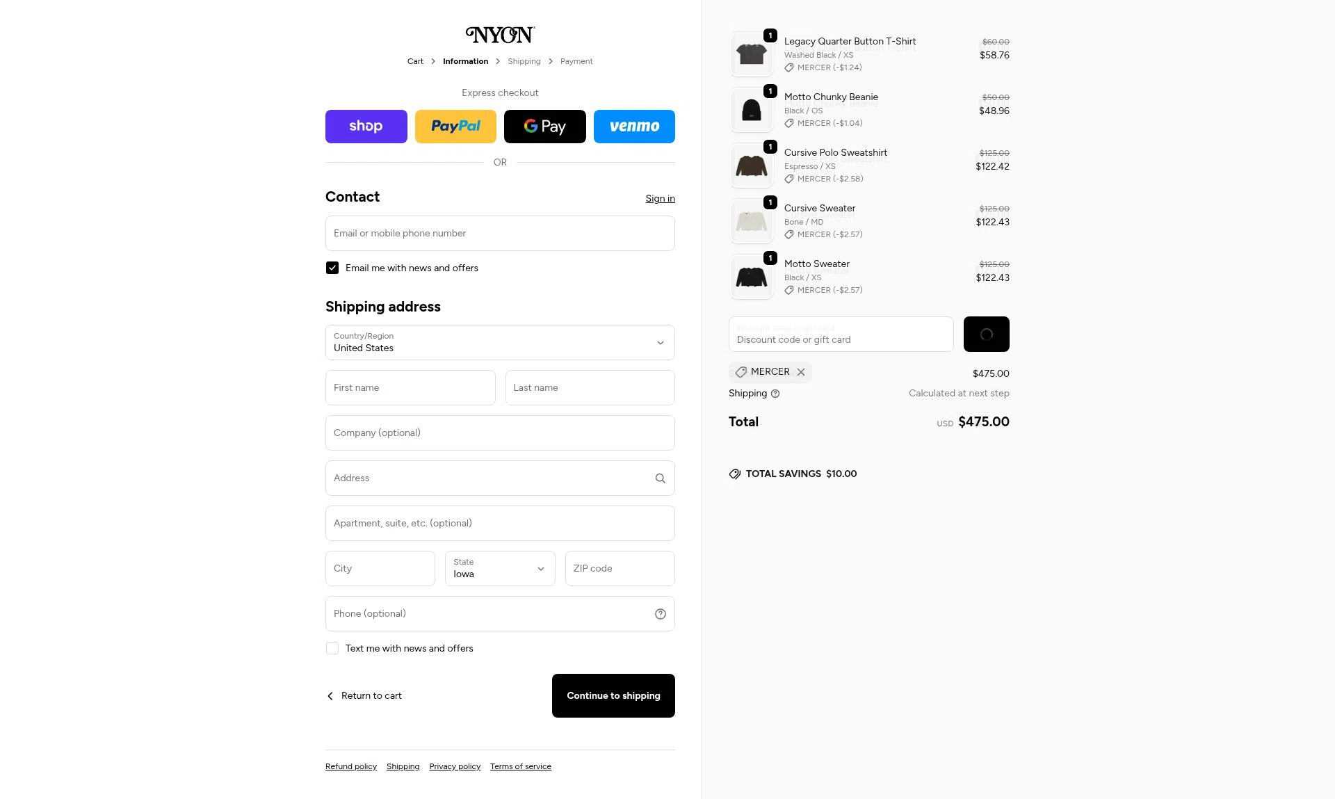New York or Nowhere checkout page showing New York or Nowhere discount code box | Screenshot taken by SimplyCodes community member on Feb 19, 2026