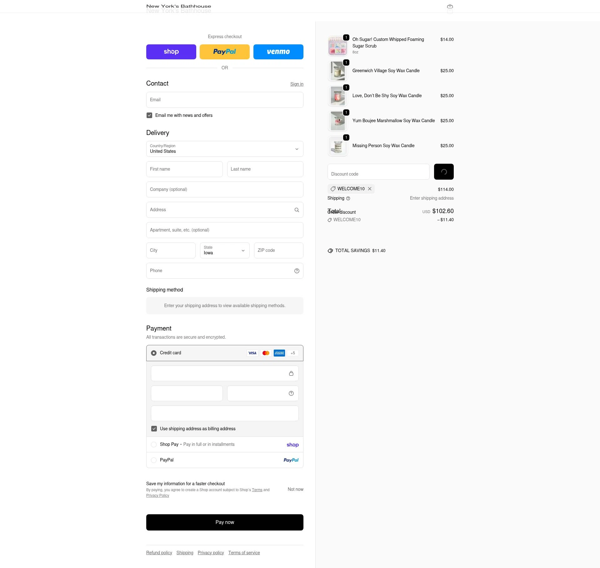 New York's Bathhouse checkout page showing New York's Bathhouse promo code box | Screenshot taken by SimplyCodes community member on Feb 18, 2026