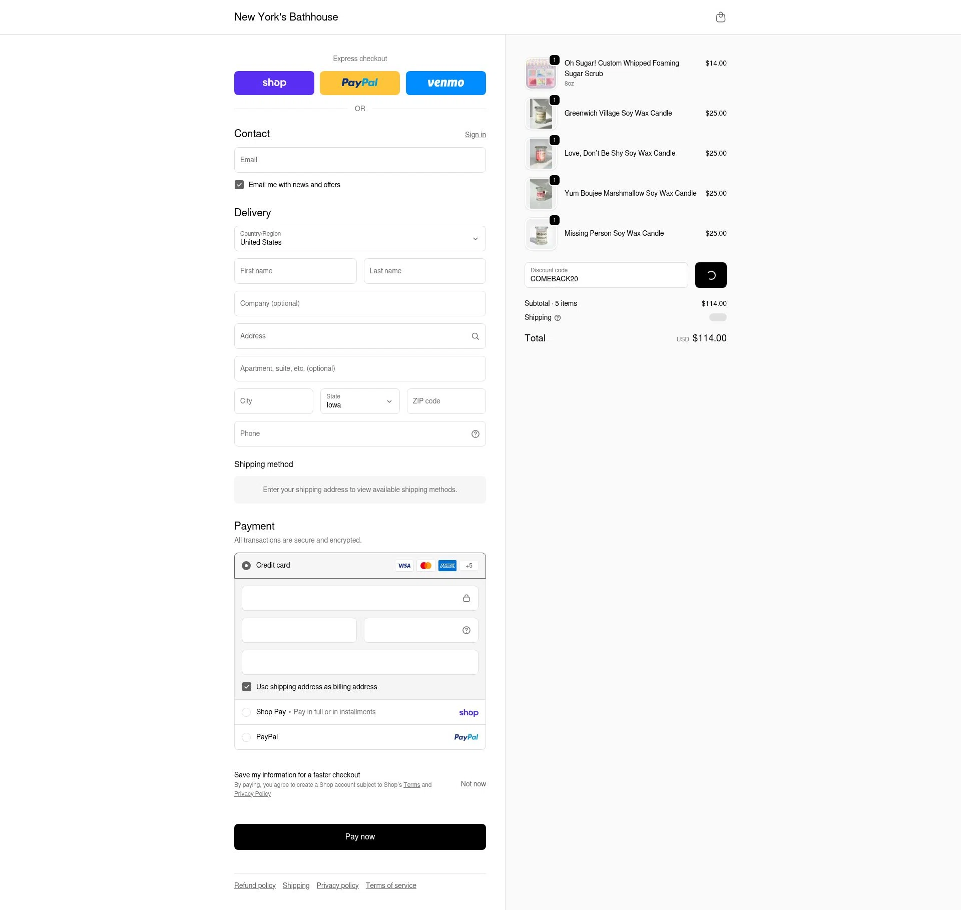 New York's Bathhouse checkout page showing New York's Bathhouse promo code box | Screenshot taken by SimplyCodes community member on Feb 18, 2026
