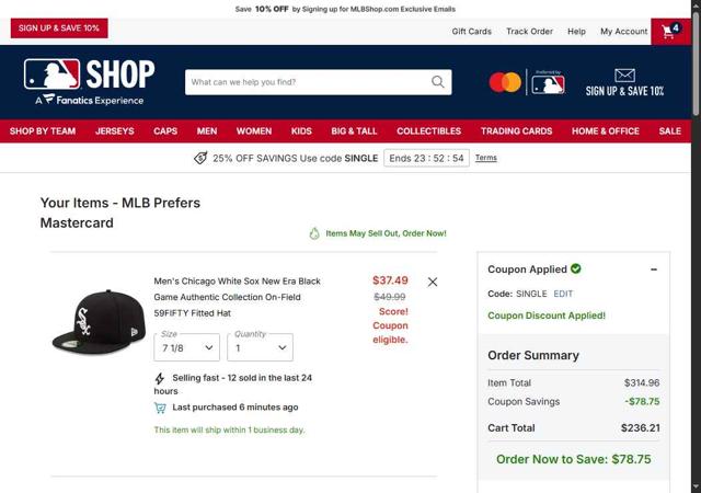 New York Yankees checkout page showing New York Yankees promo code box | Screenshot taken by SimplyCodes community member on Sep 10, 2025