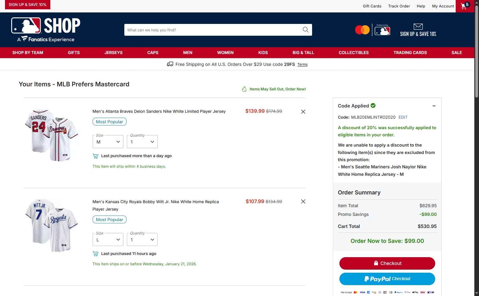New York Yankees checkout page showing New York Yankees promo code box | Screenshot taken by SimplyCodes community member on Jan 7, 2026