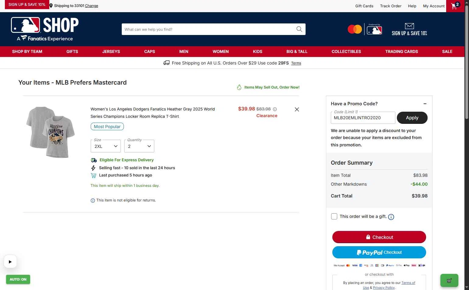 New York Yankees checkout page showing New York Yankees promo code box | Screenshot taken by SimplyCodes community member on Jan 7, 2026