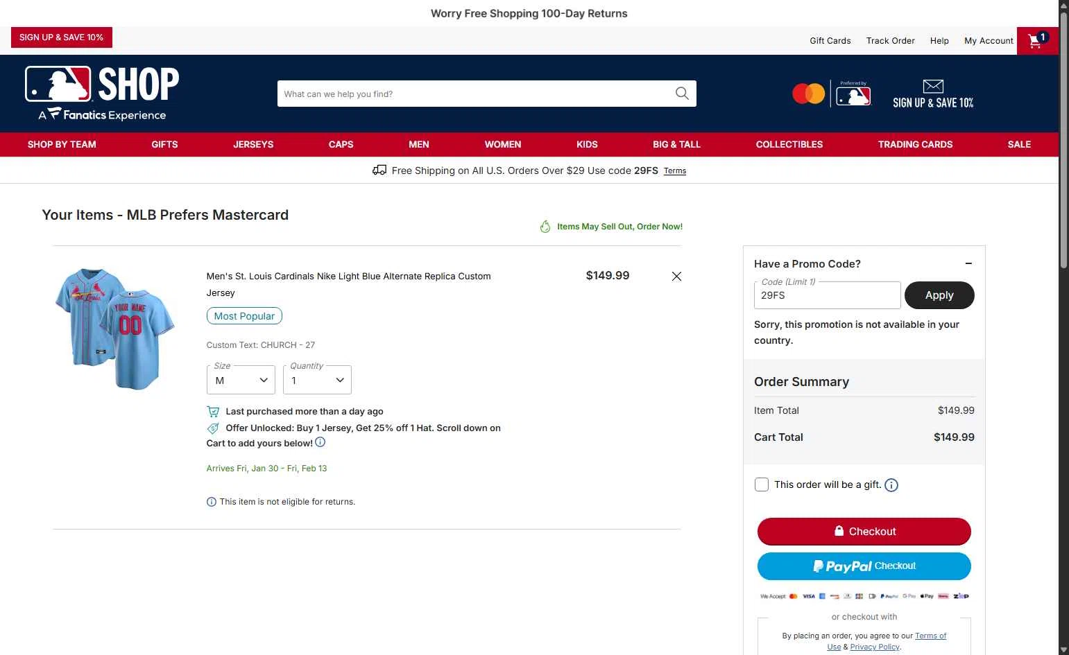 New York Yankees checkout page showing New York Yankees promo code box | Screenshot taken by SimplyCodes community member on Jan 2, 2026