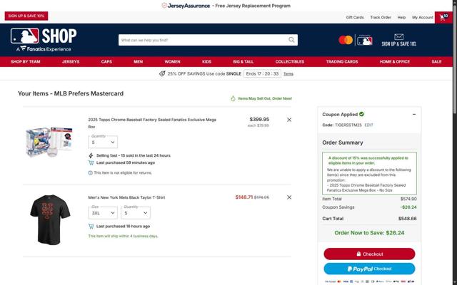 New York Yankees checkout page showing New York Yankees promo code box | Screenshot taken by SimplyCodes community member on Sep 29, 2025