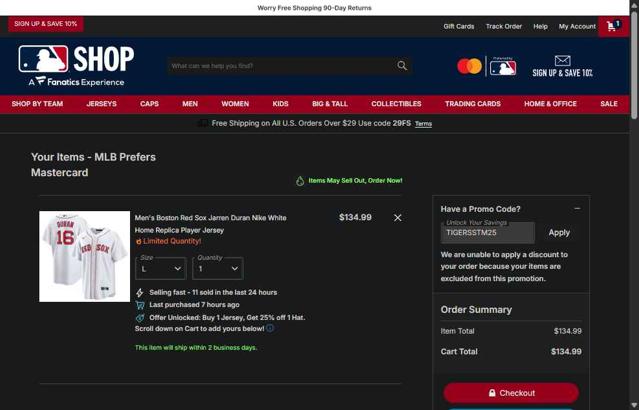 New York Yankees checkout page showing New York Yankees promo code box | Screenshot taken by SimplyCodes community member on Sep 7, 2025