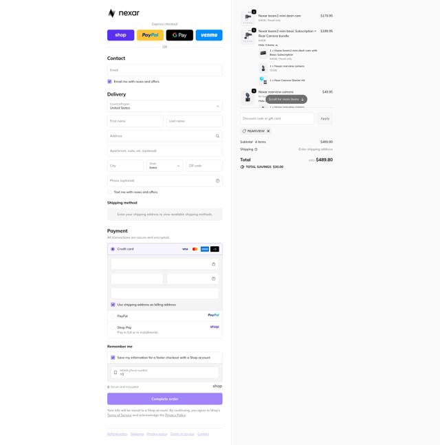 Nexar checkout page showing Nexar discount code box | Screenshot taken by SimplyCodes community member on Sep 18, 2025