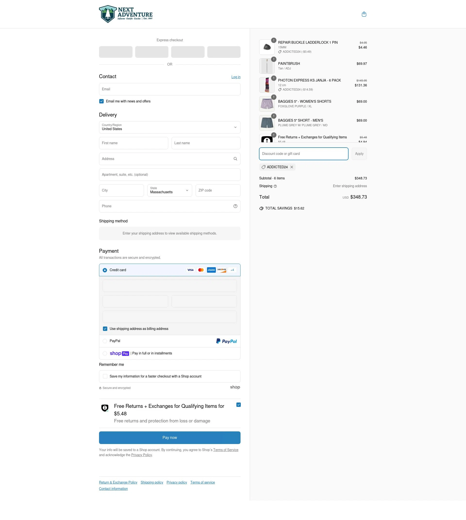 Next Adventure checkout page showing Next Adventure promo code box | Screenshot taken by SimplyCodes community member on Apr 26, 2025