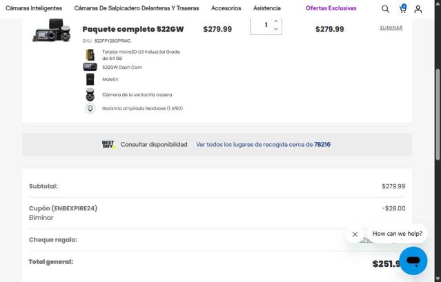 Nextbase US checkout page showing Nextbase US promo code box | Screenshot taken by SimplyCodes community member on Aug 26, 2025