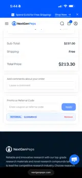 NextGenPeps coupon verification screenshot