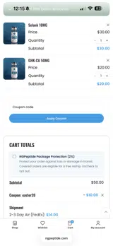 NextGen Peptides coupon verification screenshot