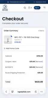 NextGen Peptides coupon verification screenshot