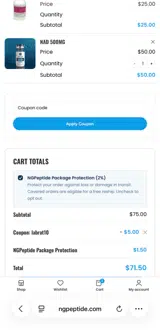NextGen Peptides coupon verification screenshot