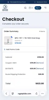 NextGen Peptides coupon verification screenshot