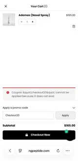 NextGen Peptides coupon verification screenshot