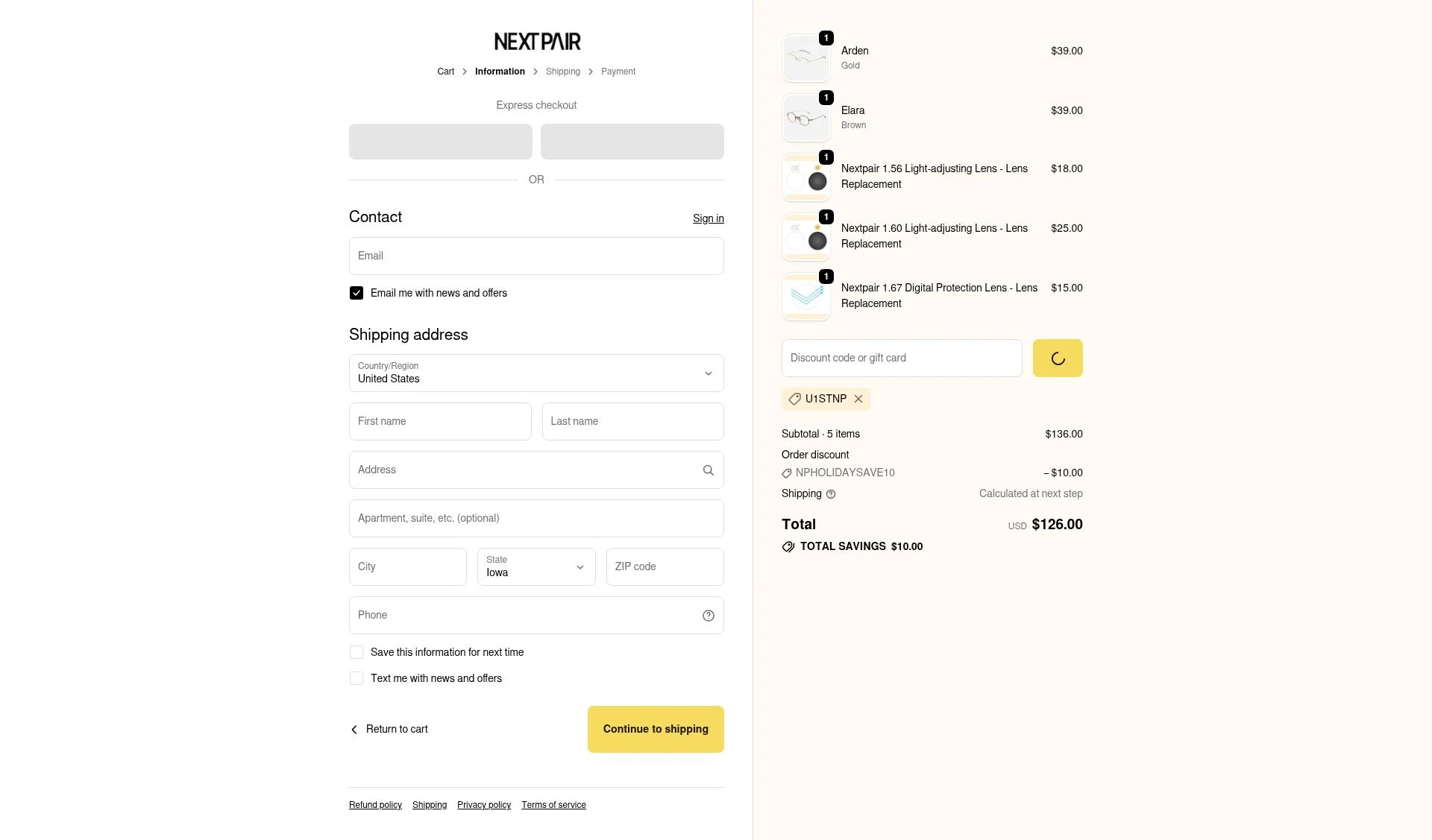 Next Pair checkout page showing Next Pair discount code box | Screenshot taken by SimplyCodes community member on Jan 3, 2026