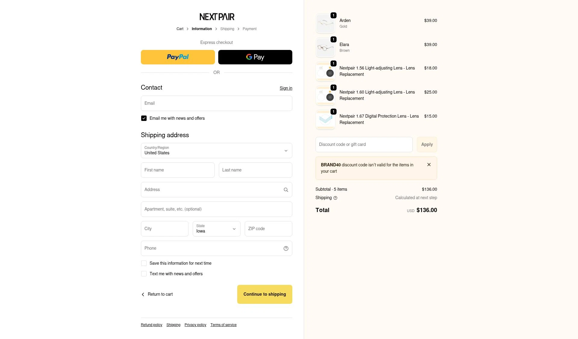 Next Pair checkout page showing Next Pair discount code box | Screenshot taken by SimplyCodes community member on Dec 19, 2025