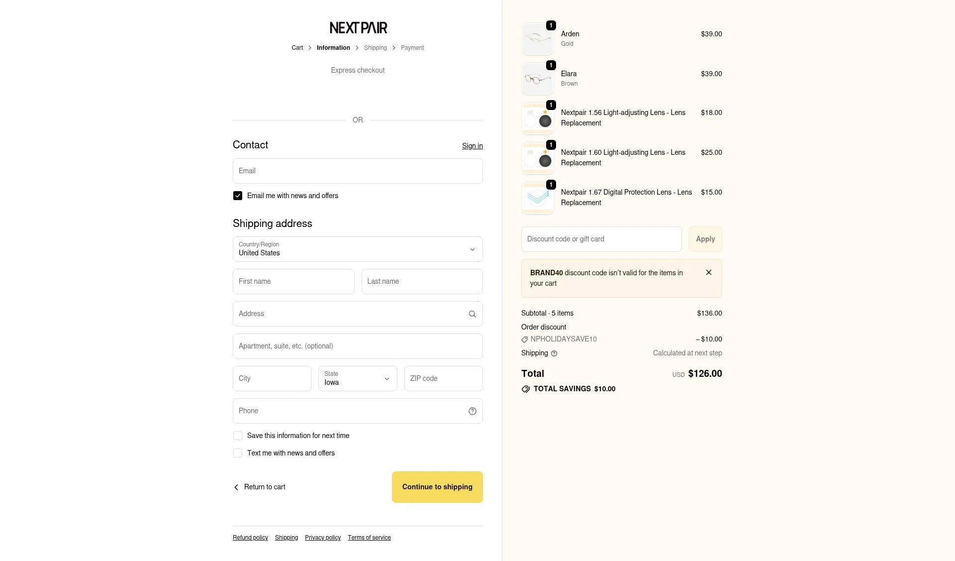 Next Pair checkout page showing Next Pair discount code box | Screenshot taken by SimplyCodes community member on Dec 29, 2025