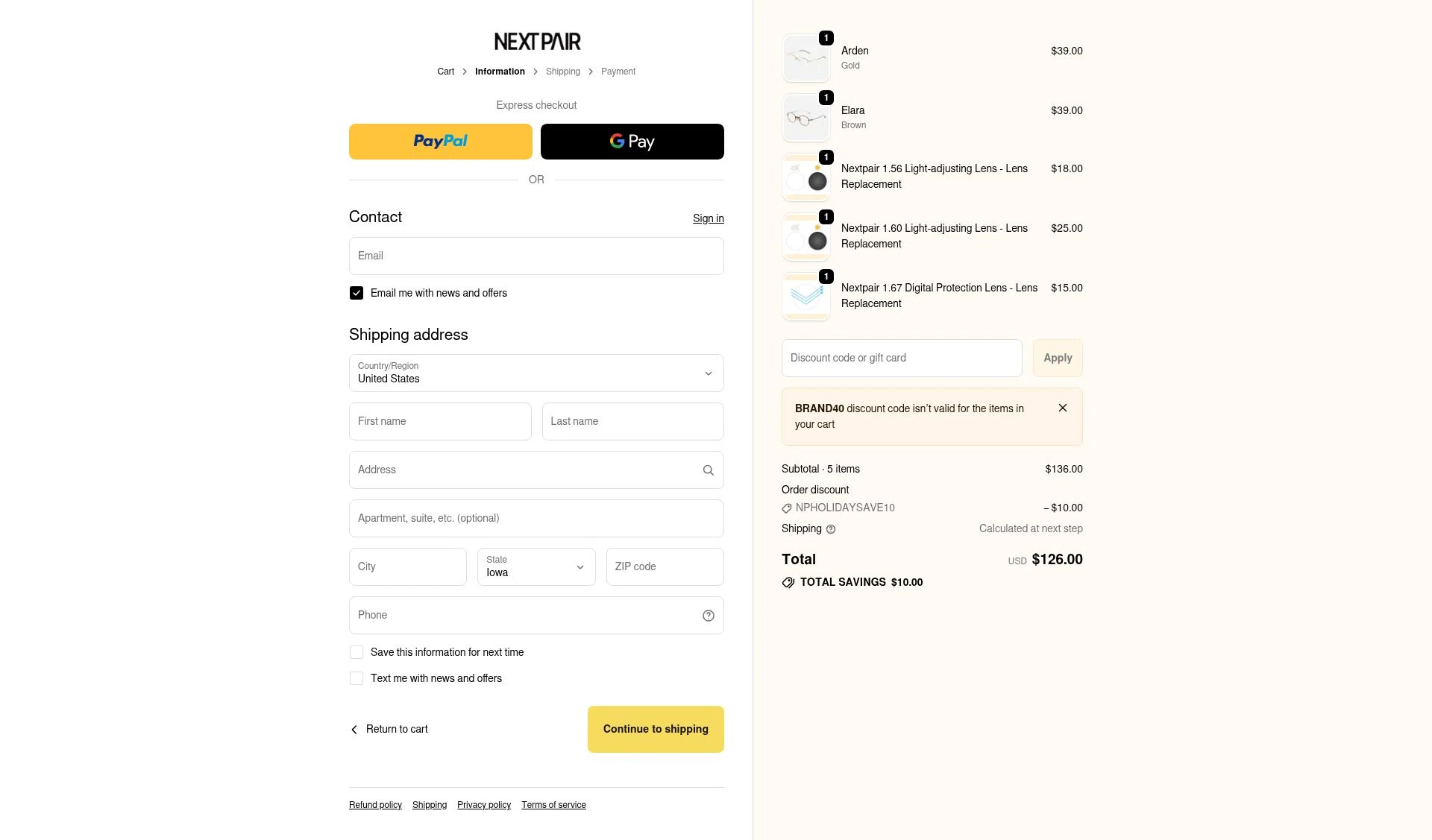 Next Pair checkout page showing Next Pair discount code box | Screenshot taken by SimplyCodes community member on Dec 25, 2025