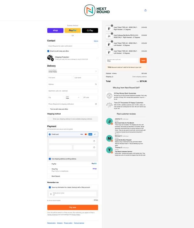 Next Round checkout page showing Next Round discount code box | Screenshot taken by SimplyCodes community member on Sep 16, 2025