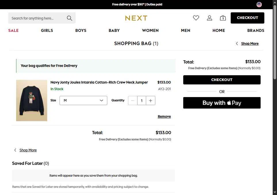 Next USA checkout page showing Next USA promo code box | Screenshot taken by SimplyCodes community member on Dec 25, 2025