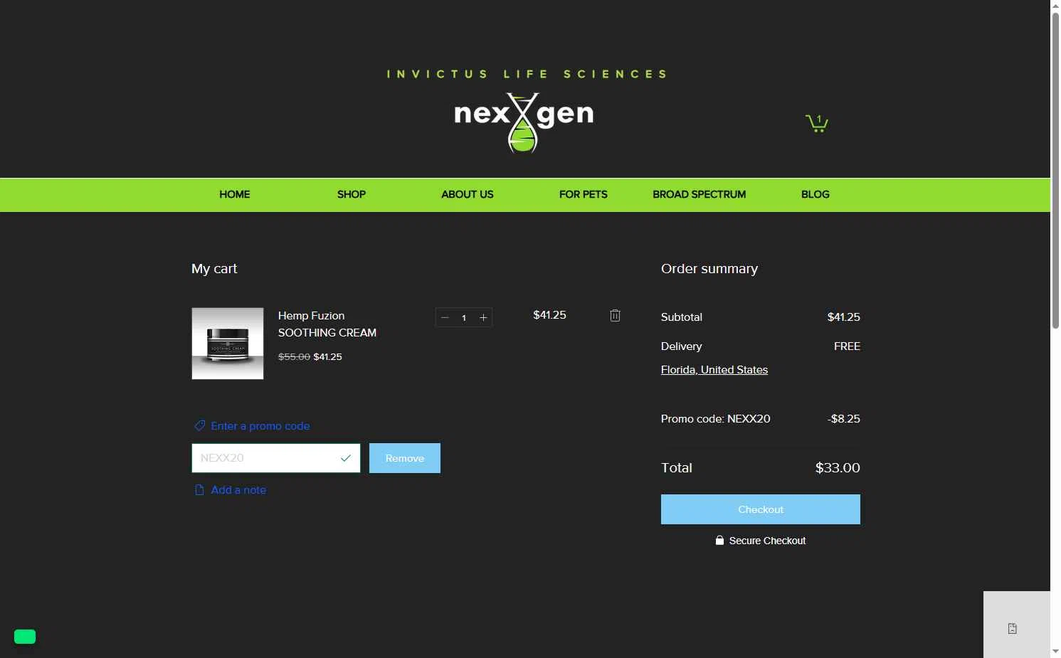 NexxGen checkout page showing NexxGen promo code box | Screenshot taken by SimplyCodes community member on Oct 6, 2025