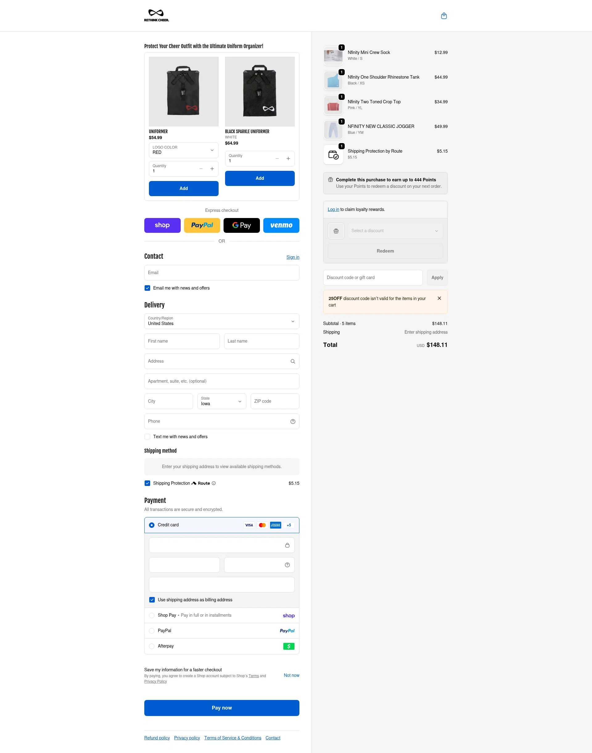 Nfinity checkout page showing Nfinity coupon code box | Screenshot taken by SimplyCodes community member on Feb 18, 2026