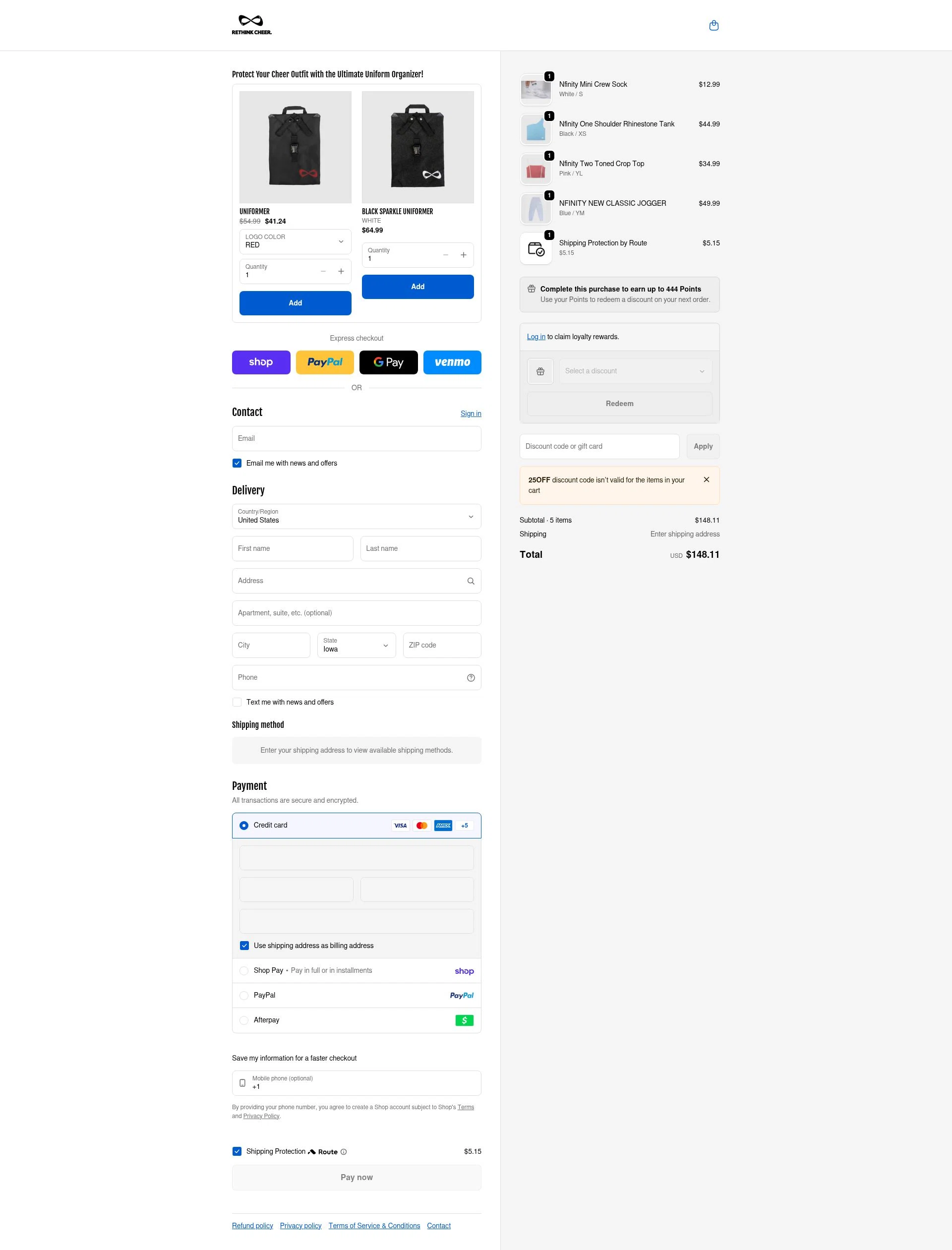 Nfinity checkout page showing Nfinity coupon code box | Screenshot taken by SimplyCodes community member on Feb 9, 2026